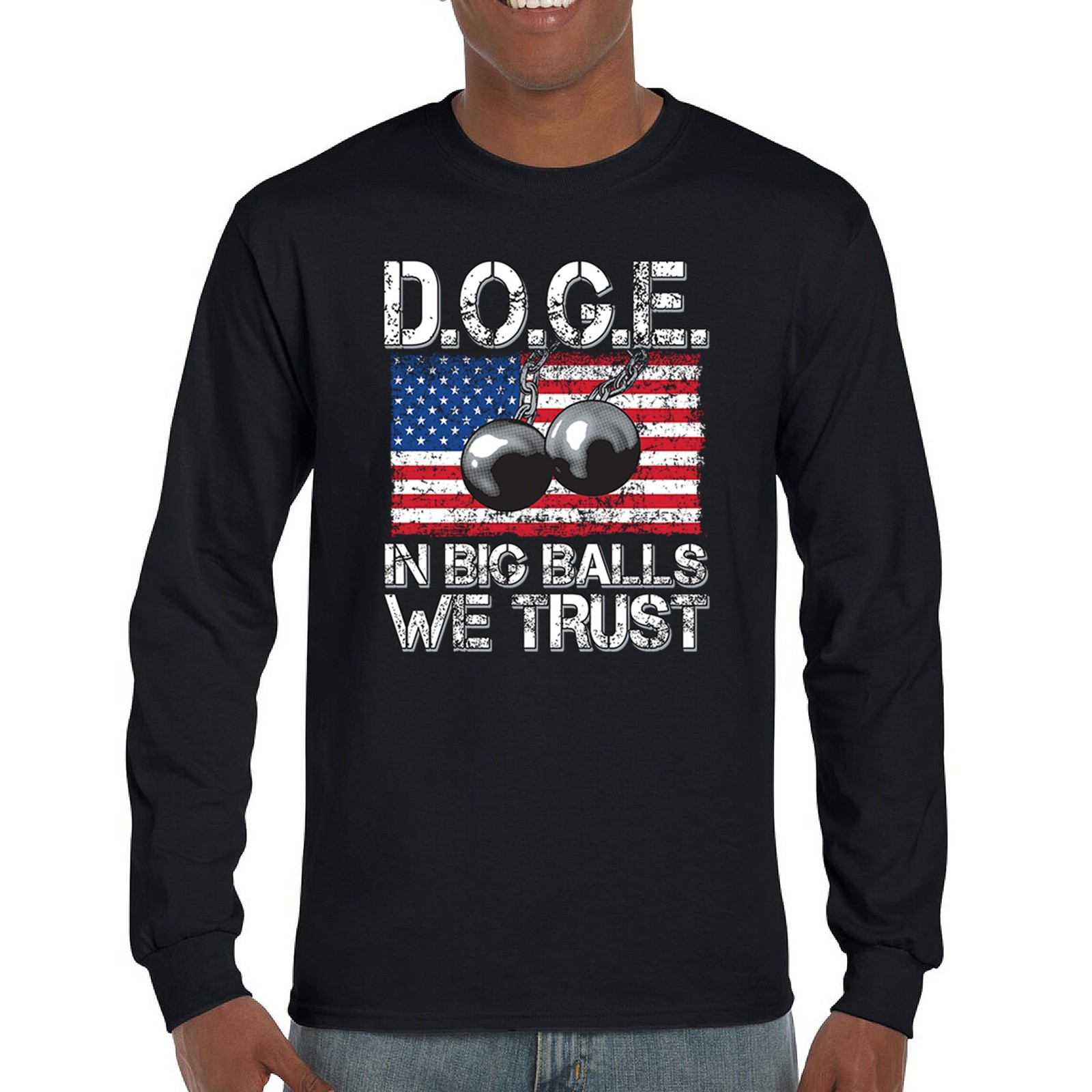 ALTRA T shirt manica lunga D.O.G.E Big Balls umorismo patriottico GOP sarcastico politico