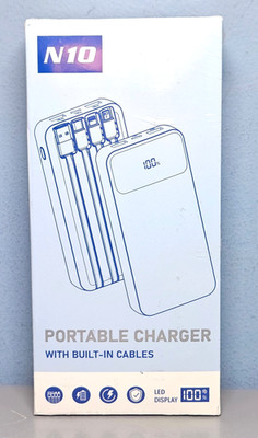 N10 50,000 maH Portable Charger Power Bank with Built-in Cables - New & Sealed!