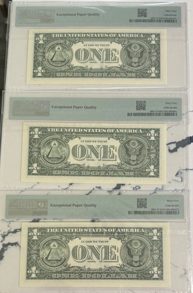 Lot Of (3)2021 $1 Star Notes Consecutive Serial #’s Frn D Block Cleveland PMG 64 - Image 2 of 2