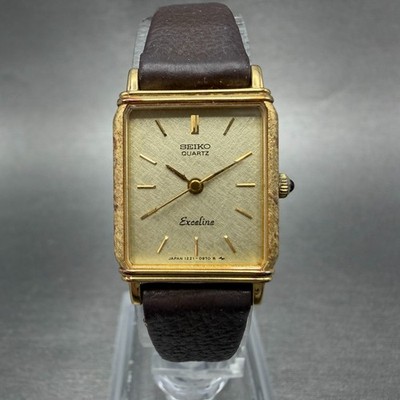 Seiko Exceline Tank Watch Women 18mm Champagne dial Gold Tone 1221