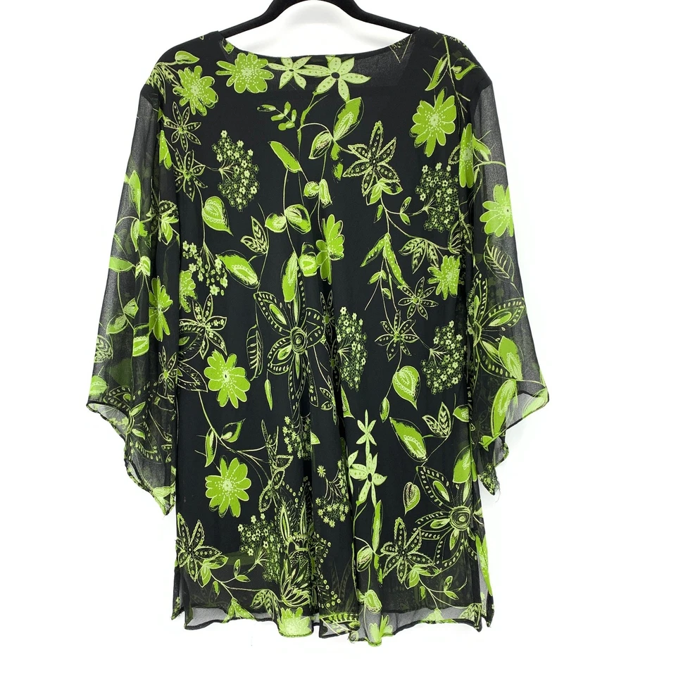 Vintage Signature JMD V-Neck Blouse Womens Size 1X Black Green Sequined Floral - Image 2 of 4