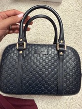 Gucci Black Micro GG Quilted Satchel Top Handle Zip Closure Gold Hardware