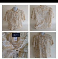 NWT Place Youth/Boys Hawaiian Shirt, Size Medium, Cream/white, button down Shirt
