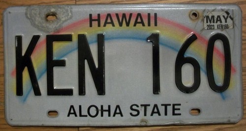 SINGLE HAWAII LICENSE PLATE - KEN 160 - Rainbow - ALOHA STATE