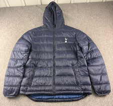Tottenham Hotspur Jacket Mens XL Blue Puffer Hooded Quilted Official Coat