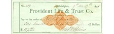 Provident Life Trust Check 1876 PA Banking McBarnes Jarrett Philadelphia