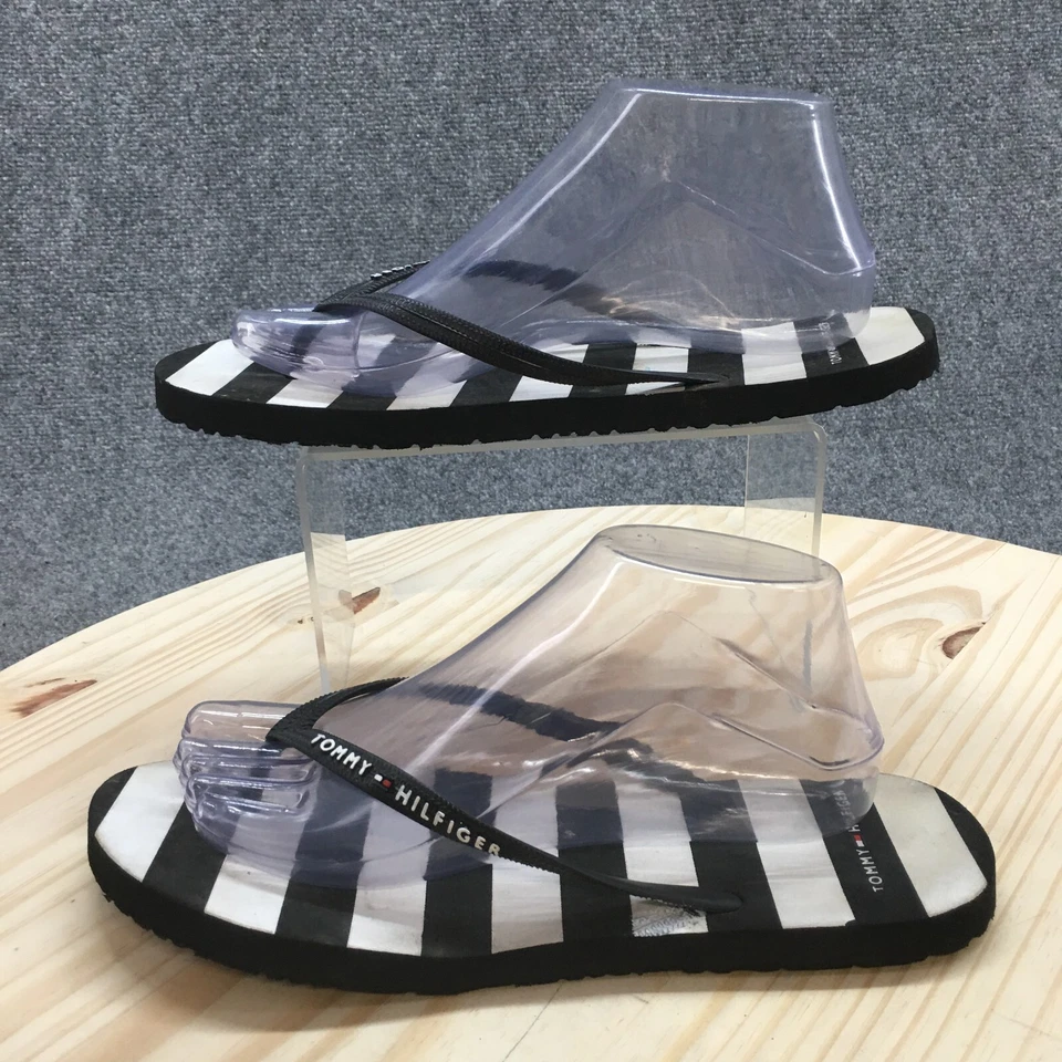 Sandalias Tommy Hilfiger para mujer 9-10 chanclas planas playa rayas negras blancas Foto 2 de 4
