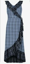 New Next  Size 12 Blue Ruffle Check Midi Wrap Dress Summer Holiday, BNWT 