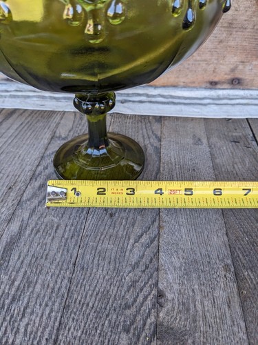 Vintage MCM Indiana Glass Avocado Green 8" Pedestal Bowl - Picture 9 of 9