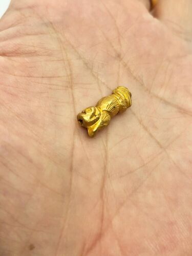 (1.03g)Ancient Gold Bead Tiger Solid 19K Gold Amulet Roman zoomorphic Rare! #27C - Picture 2 of 11