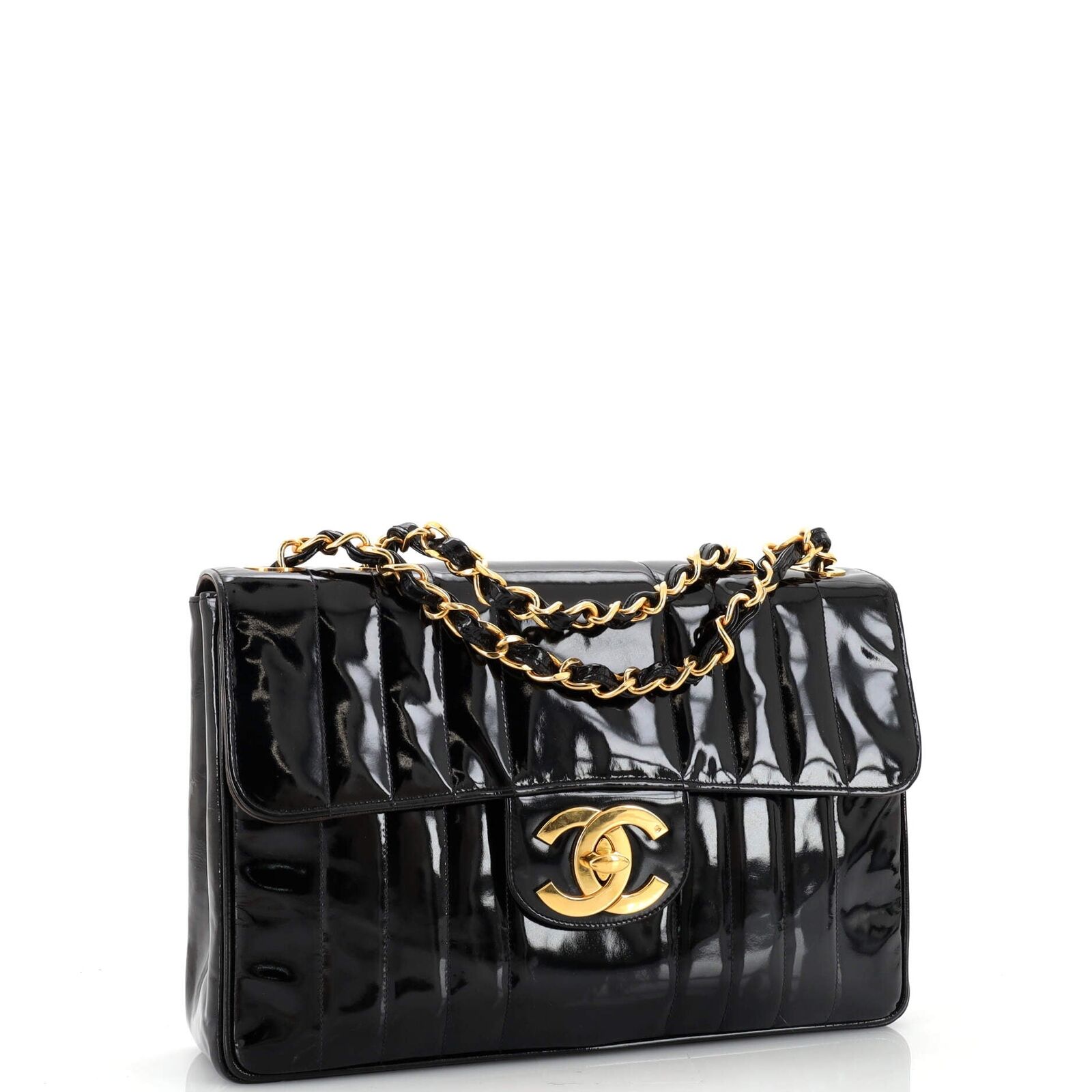 Chanel Vintage CC Chain Flap Bag Vertical Quilted Patent Jumbo