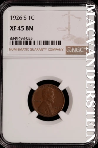 1926-S Lincoln Wheat Cent - NGC XF 45 BN - Scarce  No Reserve  #SLH237