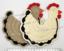 Coppia di presine cucina in lana fatte a mano all'uncinetto - Gallina