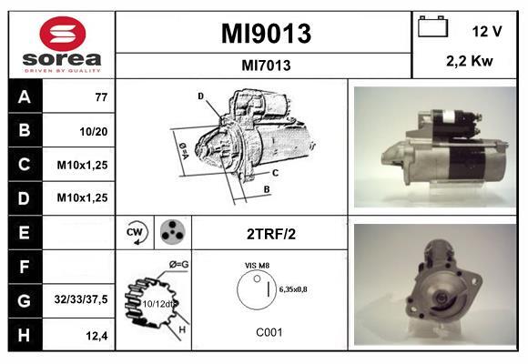 Démarreur SNRA MI9013 haute résistance mécanique pour châssis KIA K2500