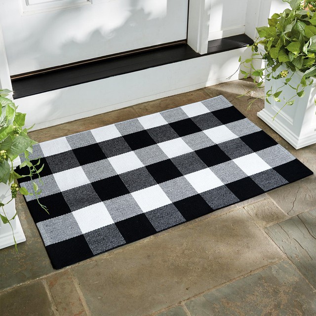 Buffalo Check Plaid Outdoor Rug Black and White Plaid Rug farmhouse rug