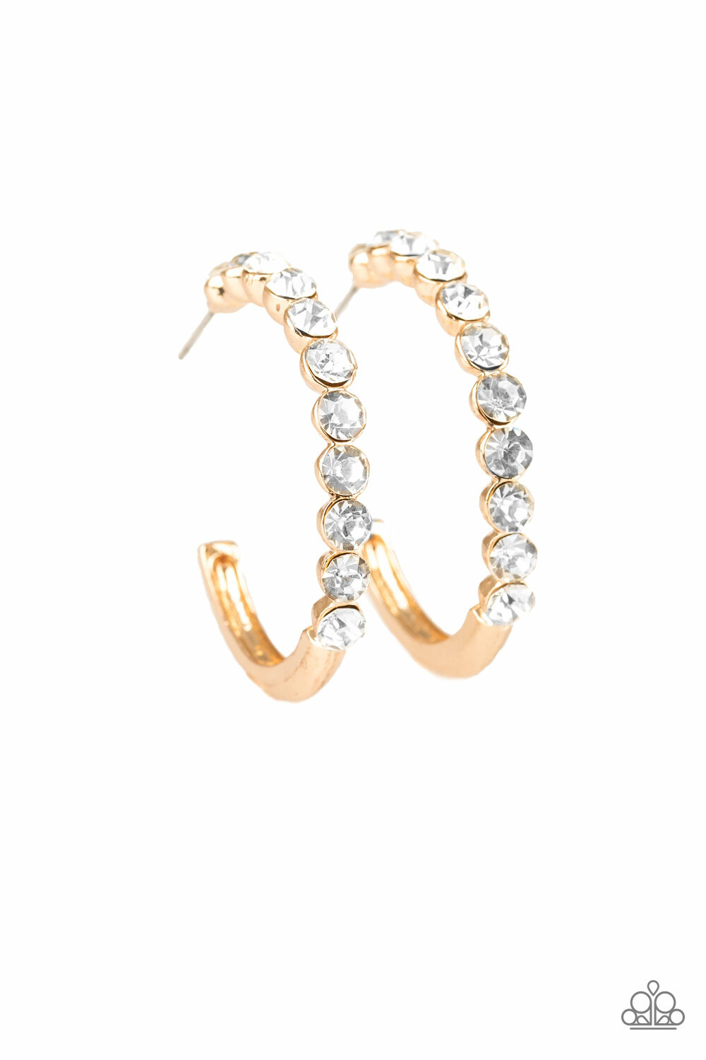 Gold & White Rhinestone Hoop Earrings - My Kind of Shine Glam Paparazzi Style-image