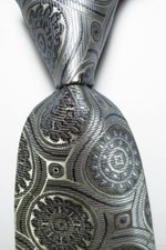 New Classic Paisley Dark Gray JACQUARD WOVEN 100 Silk Men's Tie Necktie