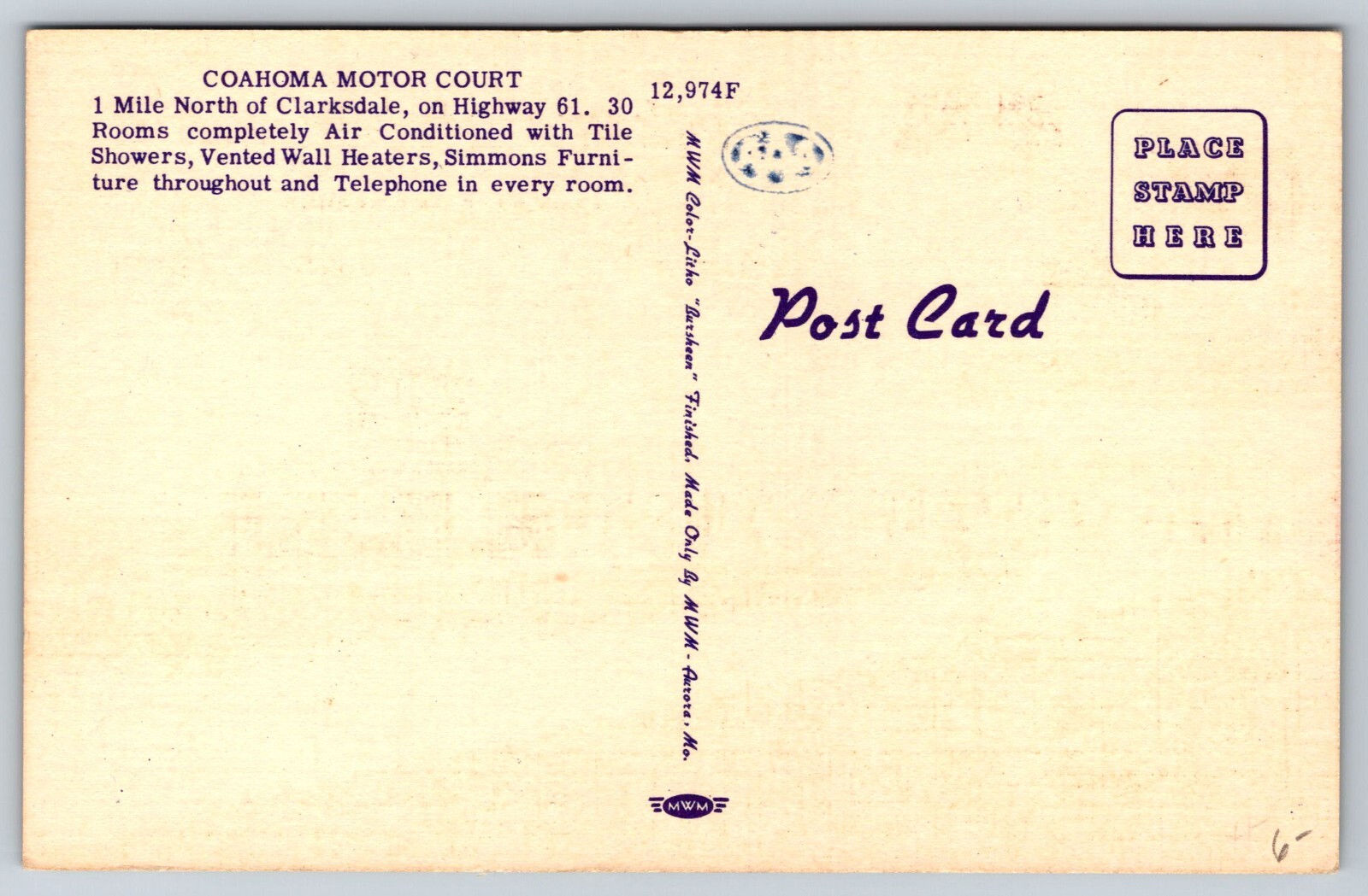 Coahoma Motor Court Clarksdale Mississippi linen Postcard eBay