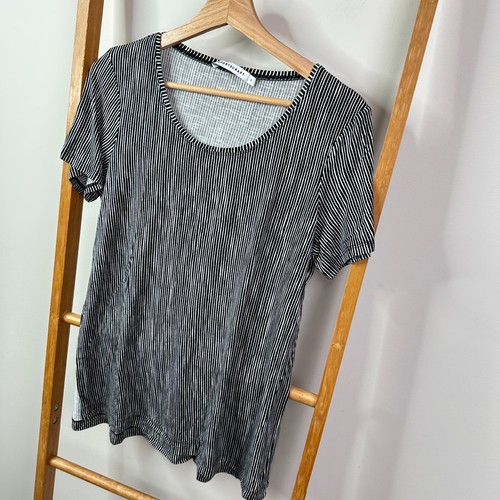 Sportscraft Top Womens Medium Black White Striped Scoop Neck Short Sleeve - Picture 3 of 9