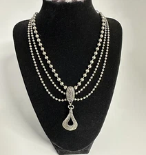 Multi Strand Beaded Necklace Mod Teardrop Pendant N1900 Silpada Sterling Silver