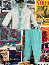 Vintage Baby Kids 70s Fuzzy Winter Suspender Footie Pants  Hooded Jacket Set
