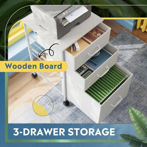 Mobile Rolling File Cabinet Printer Stand with 3 Drawers Fabric Vertical Cabinet - Picture 4 of 6