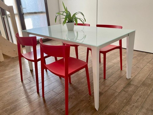 Extendable Table Rectangular Plan Glass Legs Metal Modern Design Studio - Picture 11 of 12