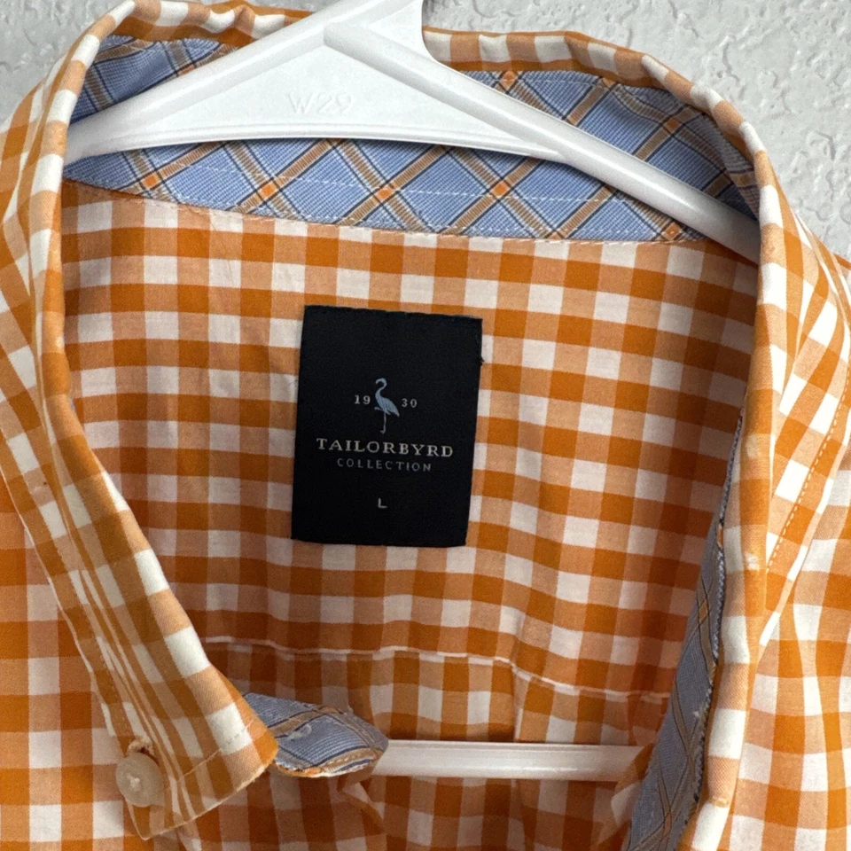 Tailorbyrd Shirt Mens Large Orange Gingham Check Plaid Button Down Long Sleeve - Image 2 of 4