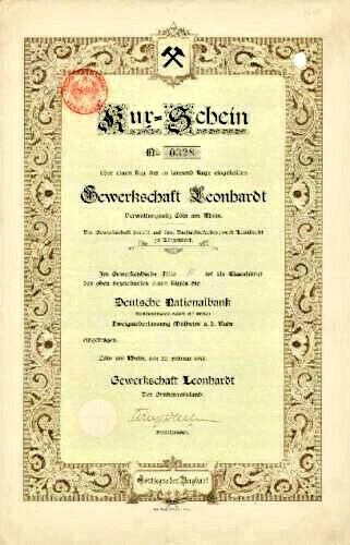 Gew. Leonhardt Lützendorf Köln Kuxschein 1910 Limburg Weilburg Thyssen Hessen - Bild 1 von 1
