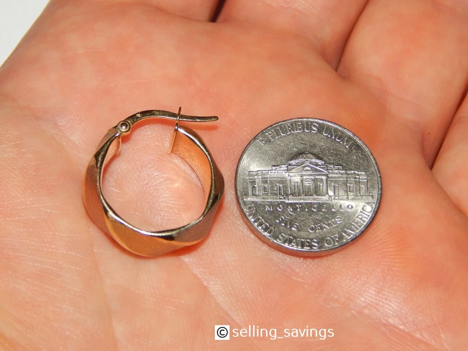 14K YELLOW WHITE ROSE GOLD MILOR MATTE FINISH LEVERBACK BACK ROUND HOOP EARRINGS - Image 4 of 4