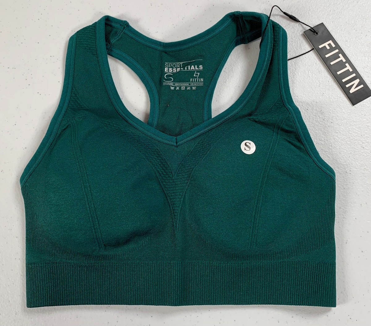 Fittin Sport Essential Sports Bra Green Size Small Yoga Removable - Main Image