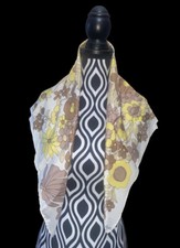 Vintage MOD Scarf Japan Acetate Bold Floral Print Fall Yellow Brown Wrap Square