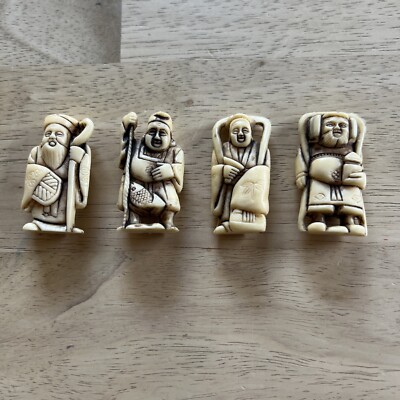 Vintage 4- Plastic Trinket Hong Kong Netsuke Figures 1.75 Tall
