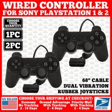 Wired Controller for Sony PlayStation PS1/PS2 Black Dual Vibration 5.5ft Cable