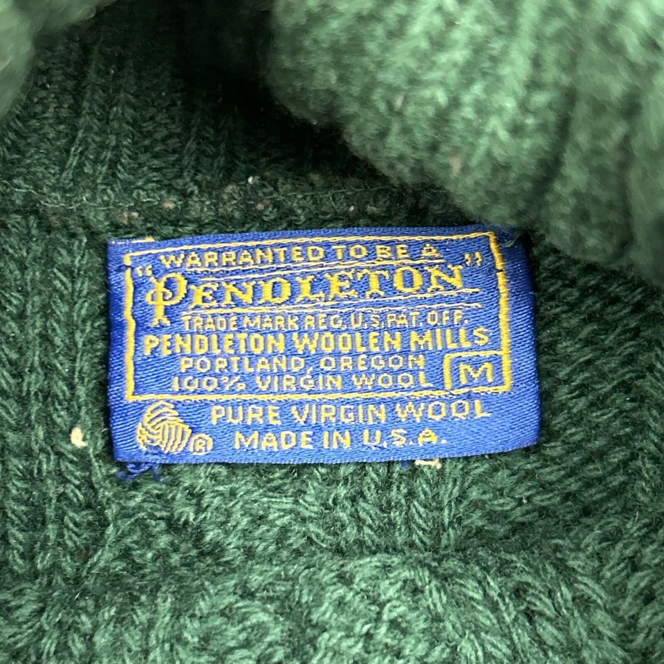 Vtg Pendleton Sweater Men's Medium Green Virgin Wool Fisherman Cable Knit Turtle - Image 2 of 4