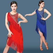 Women Latin Dance Dress Salsa Tango Ballroom Sequins Tassel Rumba Practice New