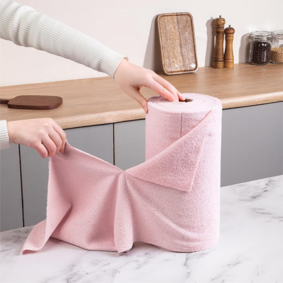 Generico Rotolo panni in microfibra strappabile riutilizzabile lavabile senza pelucchi per pulizia auto casa e cucina 30 strofinacci 30x30 cm per rotolo (Azzurro