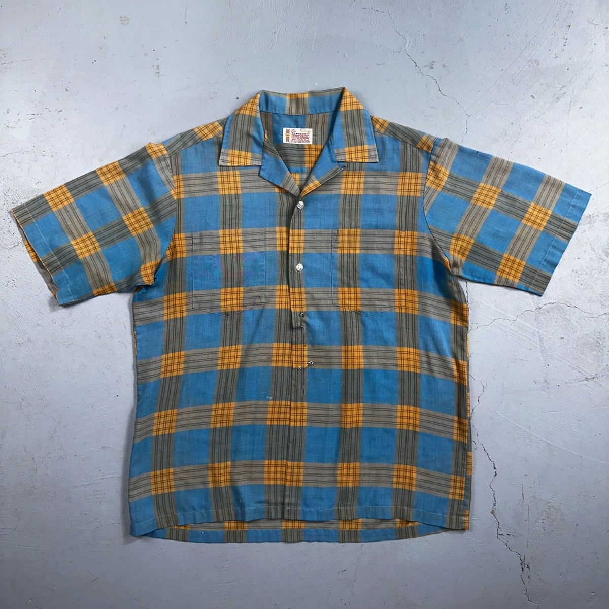 Vintage 60s 70s Pennys Towncraft Blue Camp Loop Collar Shirt