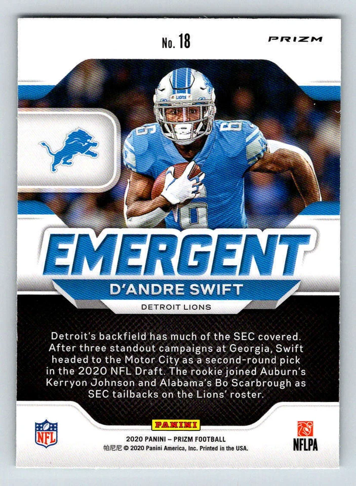 2020 Panini Prizm Emergent Prizms Green #18 D'Andre Swift (ref 187087) - Image 2 of 2