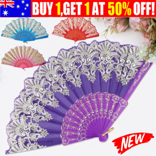 Spanish Folding Hand Held Dance Fan Flower Pattern Fans for Party Wedding Gifts - Picture 1 of 19