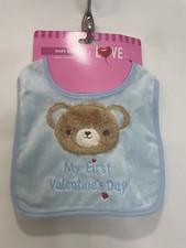 Love In The Air Baby's My First Valentines Blue Baby Bear Bib 0-12 Months