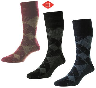 HJ Hall Wollsocken Herren Softop nicht elastisch lose Top Thermo Argyle Socke