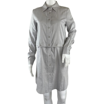 Milly Women's Fractured Shirt Dress Gray Modest Long Sleeves Size 2