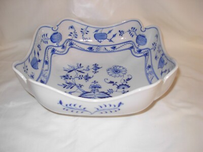 Large Antique Ernst Teichert Meissen Blue Onion Porcelain Serving Dish