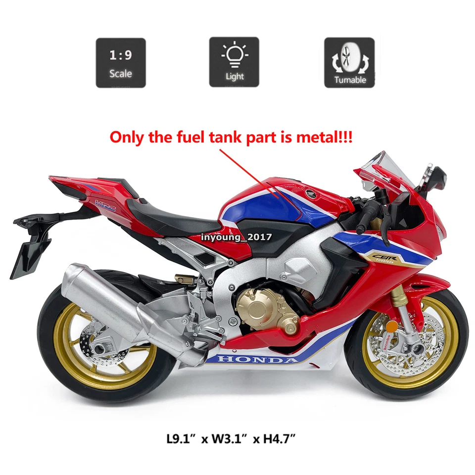 1:9 Honda CBR1000RR HRC Motorcycle Model Diecast Toy Car Boys Toys for Kids Red - Image 2 of 4
