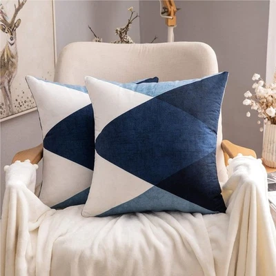 Dekorative Geometrische Kissenhülle 45x45cm Modern Bunt Dunkelblau 2er Set - Bild 1 von 4