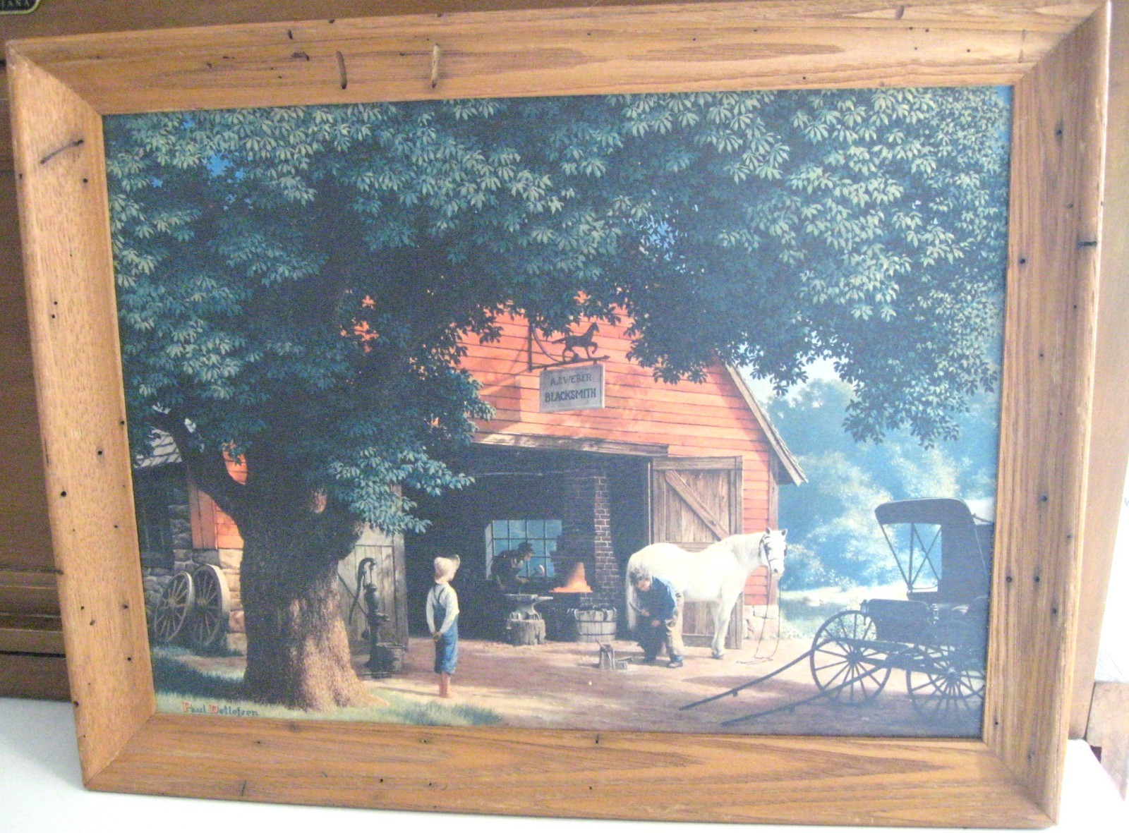 Paul Detlefsen Horse & Buggy Days Print Rustic Framed Blacksmith Americana 17”
