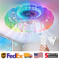 21" LED RGB Ceiling Fan Light Flush Mount with Bluetooth Speaker Remote Control