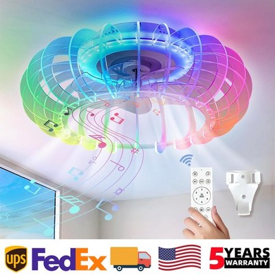 21'' LED RGB Ceiling Fan Light Flush Mount with Bluetooth Speaker Remote Control