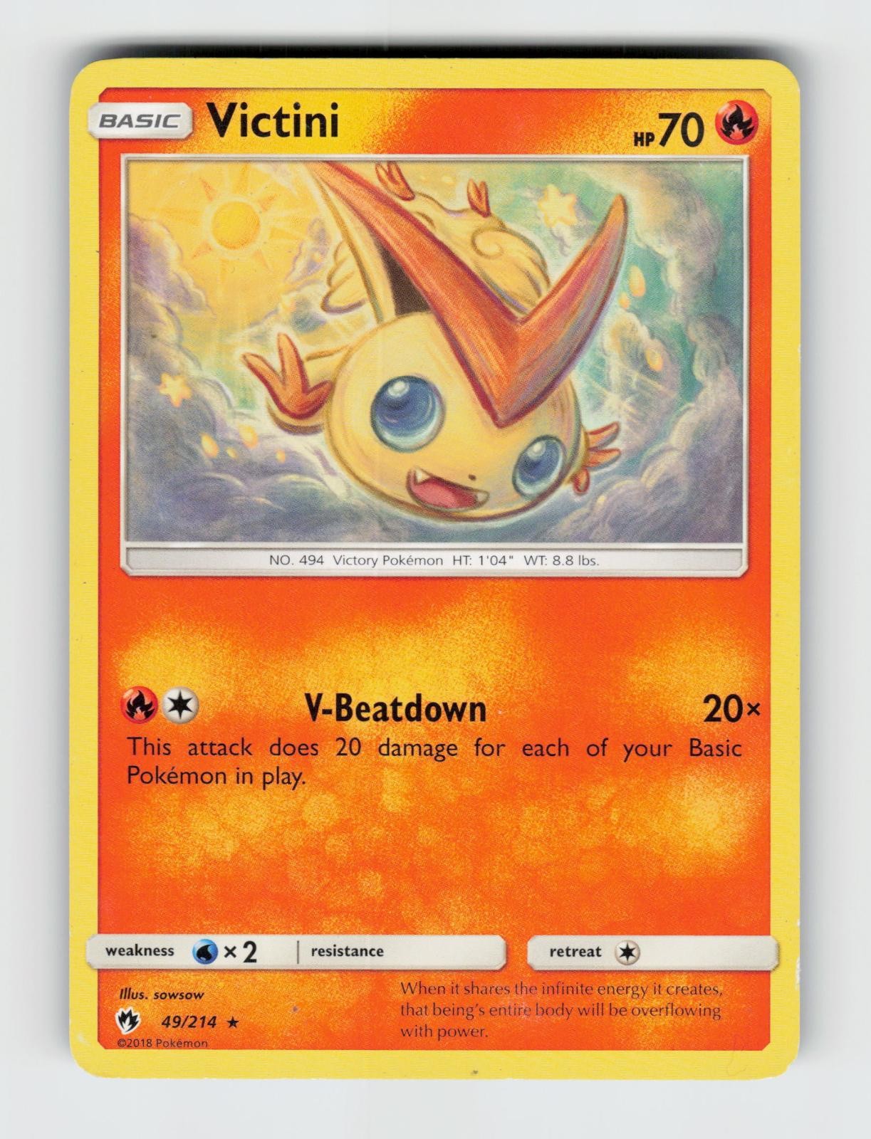 Victini 49/214 Rare Lost Thunder Pokemon 2018 Moderately Played